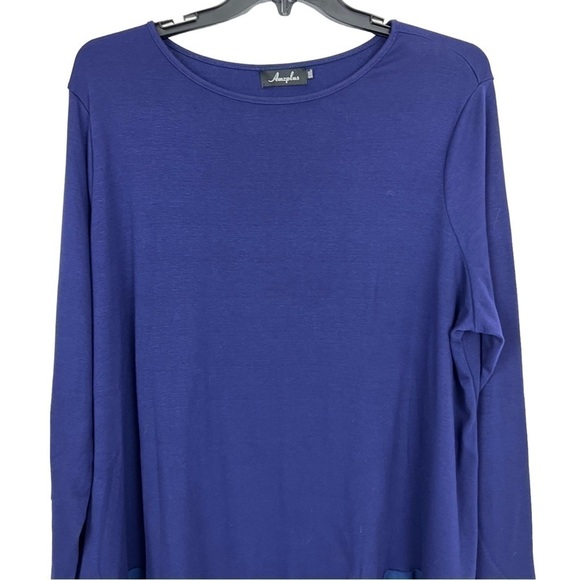 AMZPLUS Women’s Pullover Top Sz 5XL Color Blue Stretch Tiered Bottom Long Sleeve - Picture 2 of 10